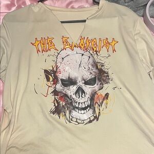 Beige Graphic Skull T-Shirt